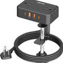 HOPOW Desk Clamp Power Strip, Desktop Mount Charging Station with 4 Outlets 4 USB Ports (2 USB C), 6Ft Under Desk Power Strip, Fits 2.75" Tabletop Edge, Extension Cord for Home Office, Black