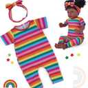 BABESIDE 2 Pcs Reborn Baby Doll ClothesColorful Striped Outfit with Headband for 17-22 Inch Dolls, Perfect Accessories for Reborn Baby Doll (Dolls not Included)