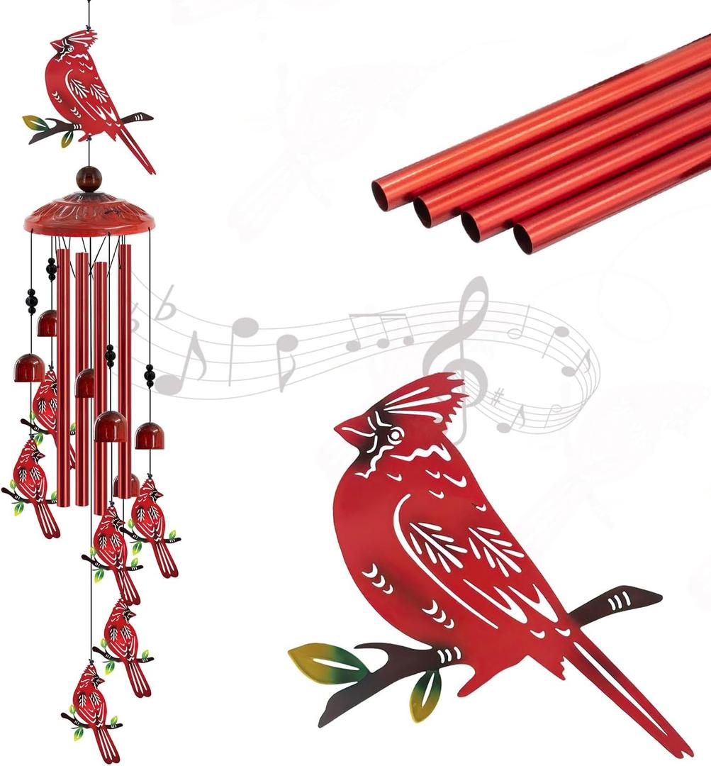 for Women Cardinal Wind Chimes for Outside, 35'' Metal Cardinal WindChimes Gifts for Women/Men, Decoration for Outdoor, Home, Garden, Patio, Backyard