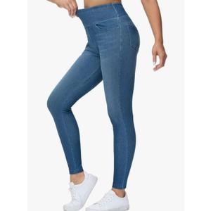 THE GYM PEOPLE Women's High Waisted Jeggings Pants Stretchy Tummy Control Skinny Jean Leggings with Pockets L