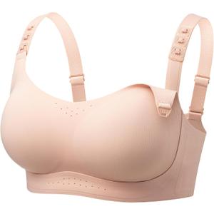 Momcozy Pumping and Nursing Bra for Breastfeeding, 3-in-1 Maternity Bra, CozyFitClasp for Wearable Breast Pump M5, S12 Pro (Beige, XXL)
