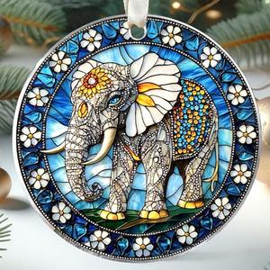 LUCAGIFT Elephant Ornaments - Elephant Gifts for Women - Elephants Christmas Ornament - Animals Elephants Ornaments for Christmas Tree - Stained Glass Style Acrylic Ornament​ 2025 Pack of 2