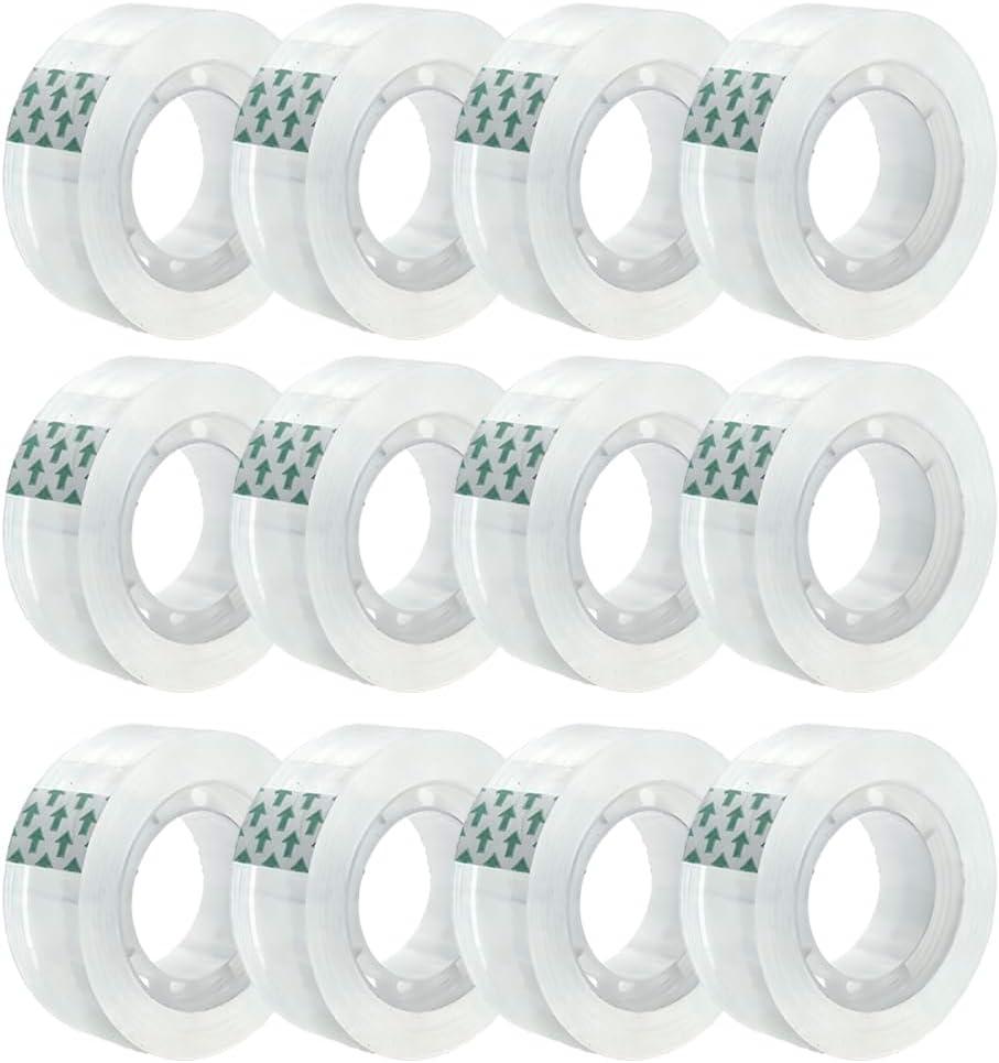 12 Rolls Transparent Tape Refills Rolls, Clear Tape, 1 in Core, 3/4 x 1000 in, Gift Packaging Tape Refill Roll for Office, Home, School