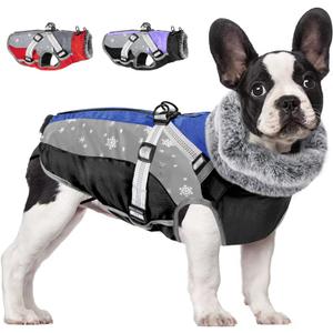 SlowTon Dog Jacket with Harness Built In - Waterproof Fleece Winter Warm Dog Coats for Small Medium Dogs, Reflective Adjustable Furry Puppy Vest Clothes for Outdoor Walking (Blue, M) (Chest 18.0"-21.0")