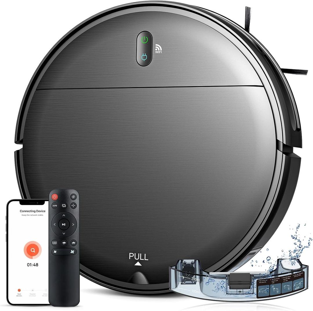Robot Vacuum and Mop Combo, 2 in 1 Robotic Vacuum Cleaner with Schedule, App/Alexa/Voice Control, Slim 2.87", Self-Charging, 2300 Pa Suction & Long Runtime, Ideal for Hard Floor, Pet Hair, Carpet (Black)