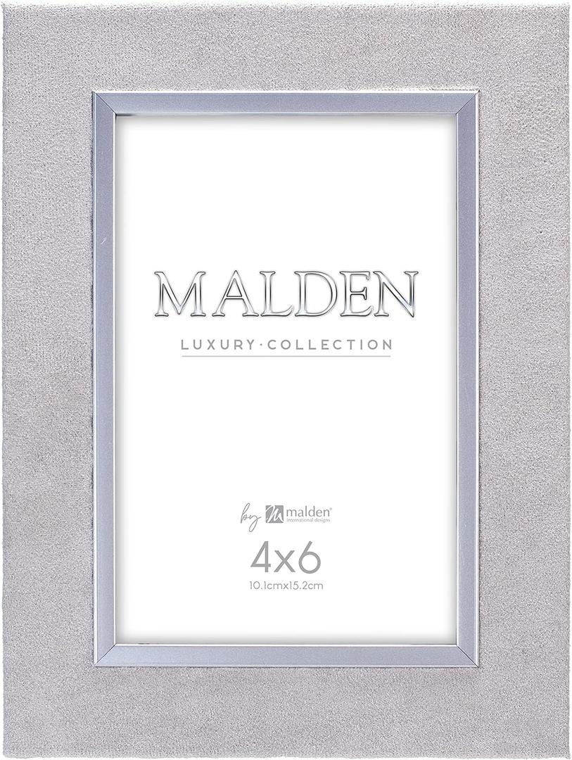 Malden International Designs 4x6 Gray Suede Picture Frame Quality PS Moulding Silver