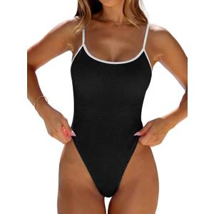 ANRABESS Women One Piece Swimsuit Backless Full Coverage Ribbed Adjustable Strap Bathing Suit Beach Vacation Clothes Swimwear (Medium, Black)