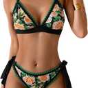 Bikini Sets for Women Floral Two Piece Bathing Suit V Neck Shell Stitched Swimsuit Tie Side Triangle Swimwear (Large, Yellow Floral Print)