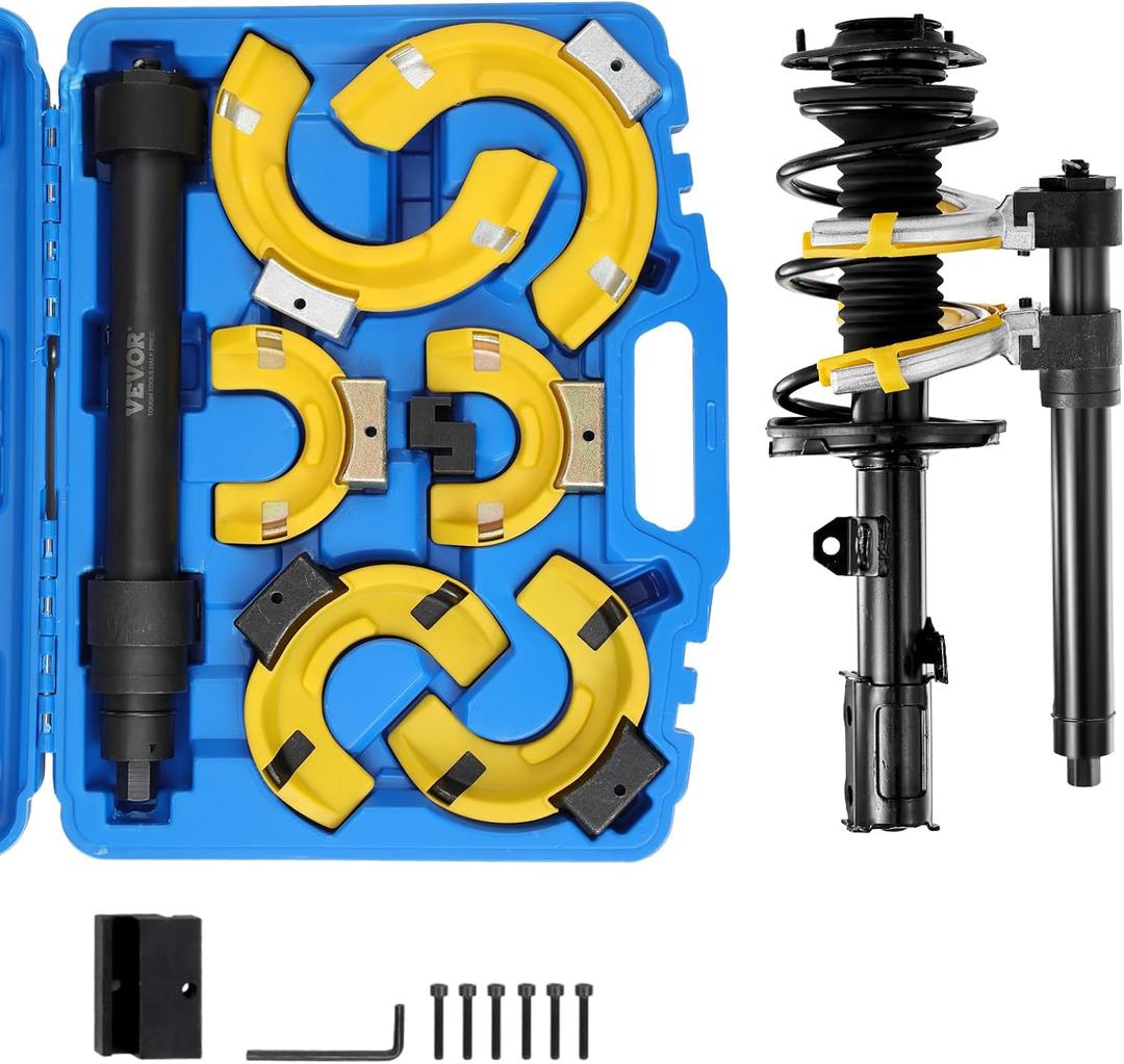 VEVOR Strut Spring Compressor Set, Macpherson Strut Spring Compressor Kit, Interchangeable Fork Strut Coil Extractor Remover Tool, with Yellow Protective Sleeve and Carrying Case (Blue)