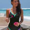 popvil One Piece Swimsuits Women 2026 Tummy Control - Modest Bathing Suit Shapewear Swimwear Retro Neon Swim Suit (M)