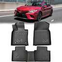 TPE Automotive Floor Mats Custom for 2018-2024 Toyota Camry (Not Fit Hybrid or AWD), All Weather Cover Protection Waterproof Black Floor Liner Front & Rear Row Full Set Car Mats, 3PCS