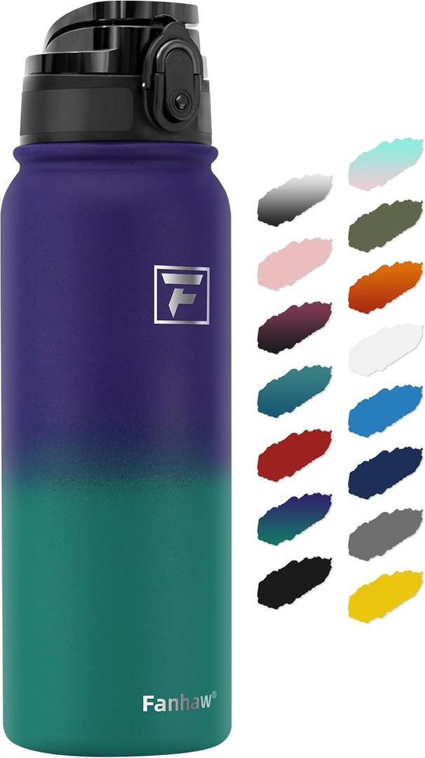 Fanhaw 20 oz Insulated Stainless Steel Water Bottle with Anti-Dust Chug Lid, Leakproof Vacuum Metal Bottle for Kids, Women & Men (Purple Green)