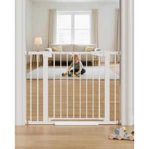 Cumbor 29.7-40.6" Baby Gate for Stairs, Mom's Choice Awards Winner-Dog Gate for Doorways, Pressure Mounted Auto-Close Pet Gates for Dogs Indoor, Safety Child Gate with Easy Walk Thru Door, White
