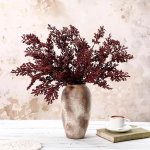 4 Pcs 30 Inch Dusty Plum Sedum Berry Stem for Vase Artificial Faux Rusty Plum Pick Branch Spray Floral Stem for Table Centerpiece Mantel Decor (Dark Red)