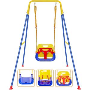 3 in 1 Toddler Swing with Frame, Outdoor Indoor, Baby Swing with Safety Belt for Indoor and Outdoor Use, Foldable Metal Stand & Clear Instructions, Easy to Assemble