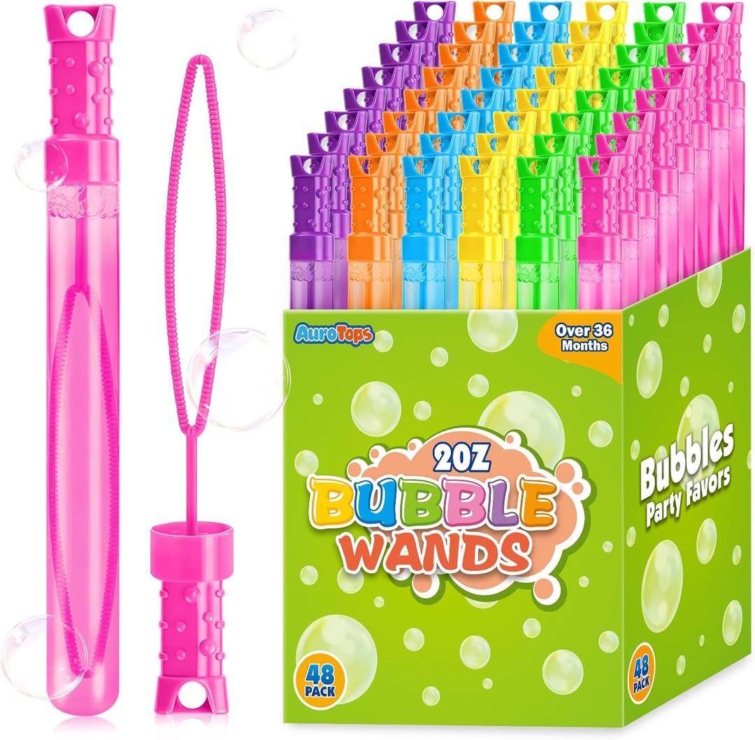 AuroTops 48 Pcs Bubble Wands Bulk,Bubbles Party Favors for Kids Giant Bubble Wand,Big Bubbles Birthday Gifts for Boys Girls,Ideal for Carnival,Wedding,Classroom Prizes,Goodies Bags Stuffers,6 Colors