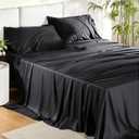 Bedsure King Size Sheet Set, Cooling Sheets King, Rayon Derived from Bamboo, Deep Pocket Up to 16", Breathable & Soft Bed Sheets, Hotel Luxury Silky Bedding Sheets & Pillowcases, Black