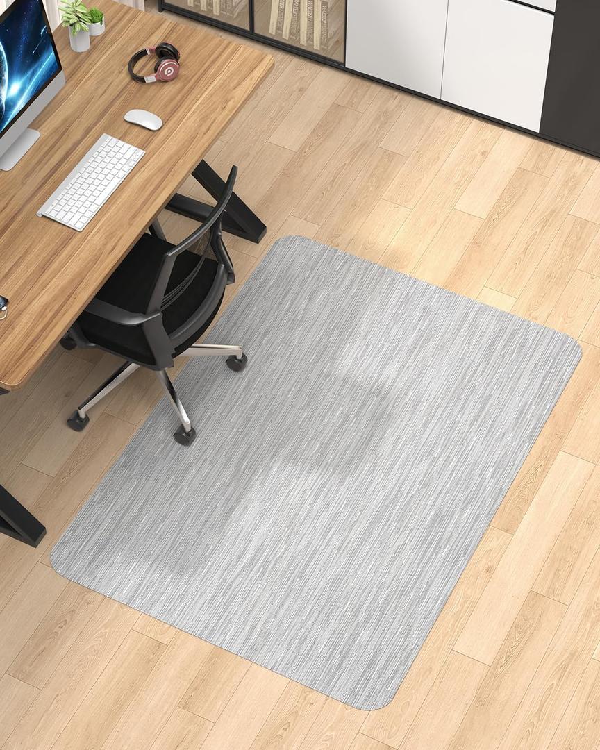 Blvornl Office Chair Mat for Hardwood Floor, 47.2"*60" Desk Computer Chair Mat for Hard Wood, Large Anti-Slip Hard Floor Protector Rolling Chair Mat, PVC Mat Desk Rug for Office and Home Silver Grey