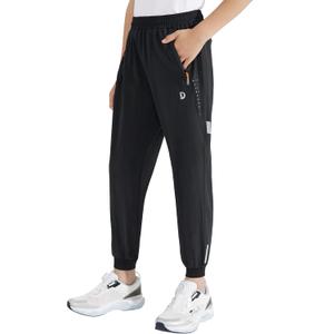 Boys Lightweight Jogger Pants Youth Kids Quick Dry Hiking Active Athletic Pants with Zipper Pockets (Black, L)