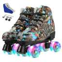 Silvertree Roller Skates for Women and Men PU Leather High-top Adult Roller Derby Skate Wheels Light Up Roller Skate Four-Wheel Shiny Roller Skates for Girls Boys Unisex, 41