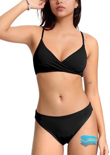 Beautikini Period Swimwear Twist V Neck Bikini Bottom Piece Menstrual Leakproof Swimsuits Bathing Suit for Teen Girls Small