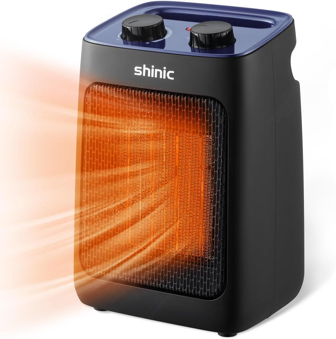 shinic Portable Space Heater with Thermostat, 1500W Small PTC Ceramic Office Heater for Indoor use, 2S Fast Heating, Overheat & Tip-Over Protection, ETL Listed for Home Pets (Dark Blue)