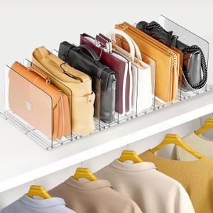 Bag & Purse Organizer for Closet: Adjustable Clear Handbag Storage Shelf Plastic Clutch Dividers for Closet Organizers and Storage Keep Purse upright