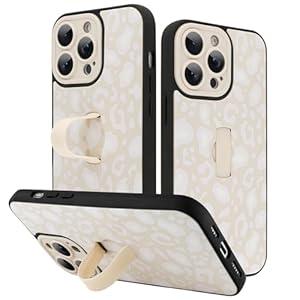 KANGHAR for iPhone 13 Pro Case White Leopard Print Pattern Cute Cheetah Wristband Stand Phone Cover for Women Girls Men Shockproof Slim Protective Cover for iPhone 13 Pro 6.1 Inch
