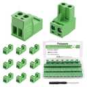 Tnisesm 16Pcs 2 Pin Screw Terminal Block Connector 5.08mm Pitch Pluggable with 2 Pin Phoenix Plug 300V 15A for 28-12AWG Cable