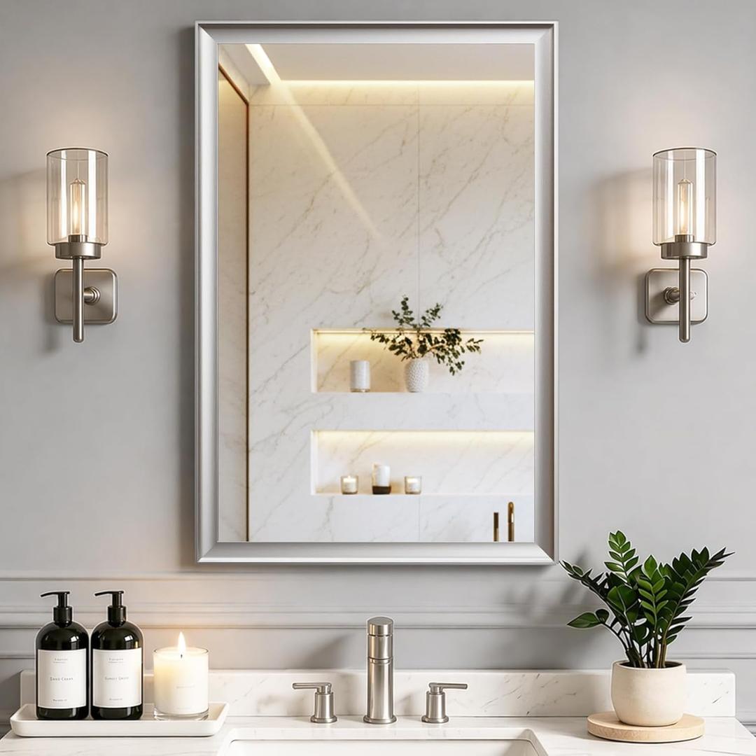 Brushed Nickel Bathroom Mirrors for Over Sink 24x36 Inch