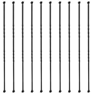 10-Pack 44" x 1/2" Wrought Iron Balusters for Stairs, Double Twist Metal Stair Spindles with Swivel Shoes, Black Hollow Staircase Baluster Spindles