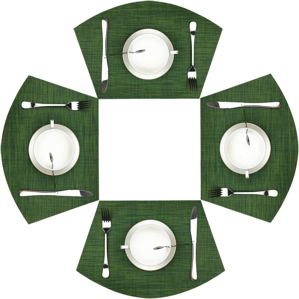Wedge Placemats,Set of 4 Vinyl Placemats for Round Tables Woven Non-Slip Heat-Resistant Easy to Clean Wipeable Washable Dinner Table MatsSeaweed Green