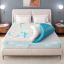 OhGeni Cooling 4 inch Dual Layer Queen Mattress Topper, 2 inch Gel Memory Foam, 2 inch Down Alternative Pillow Top Pad, Mattresses Cover for Bed, Medium Support, Fits 6-19 Deep Pocket