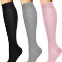 Laite Hebe 3 Pack Compression Sock-Compression Sock For Women and Men Circulation -Best for Running,Athletic Sports (Large-X-Large, 07-Black/Grey/Pink)