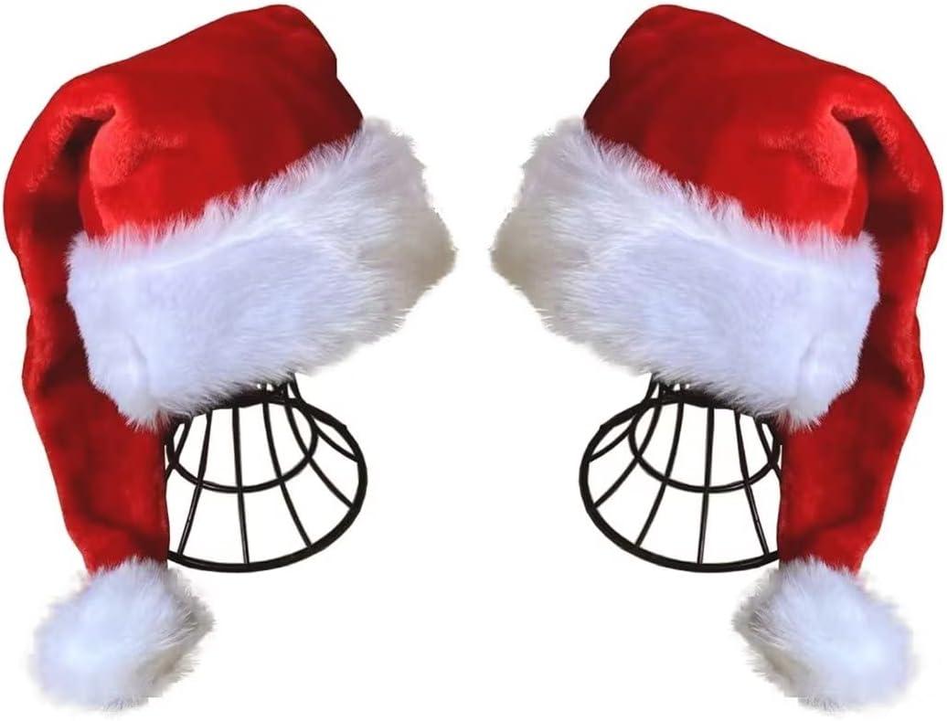 QIAONIUNIU Santa Hat - Adults Deluxe Xmas Christmas Hat Pack 2 pcs