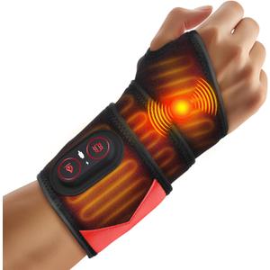 Cordless Wrist Massager for Carpal Tunnel Relief, Hand Massager with Heat, Heated Wrist Massager, Wrist Heating Pad for Pain Relief, Heated Wrist Wrap for Pain, With Red Light, 3 Heat & 3 Massage Modes, Black
