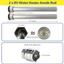 RV Water Heater Anode Rod 9.25" L x 3/4" NPT Magnesium Anode Rod for Hot Water Heater RV Anode Rod for Suburban & Mor-Flo with Hex Wrench Socket, Black Nuts, 2-Pack