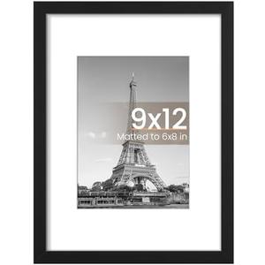 upsimples 9x12 Picture Frame, Display Pictures 6x8 with Mat or 9x12 Without, Wall Hanging Photo Frames, Black, 1 Pack