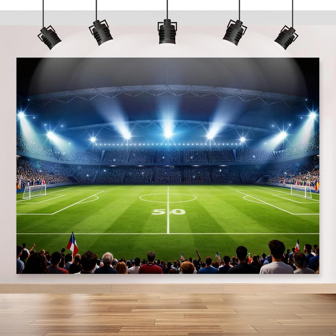 American Football Field Backdrop 7x5FT, Football Stadium Photography Background, Auditorium Light Soccer Backdrop, Super Bowl Sport Theme Party Decorations for Sports Celebration, Birthday Party