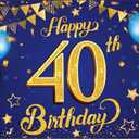 KatchOn, Blue and Gold 40th Happy Birthday Banner - XtraLarge, 72x44 Inch | Backdrop Banner For 40th Birthday Decorations | Blue And Gold Party Decoration