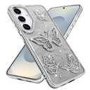 BITOBE Designed for Samsung Galaxy S24 / S25, Cute 3D Butterflies Case Slim Plating Glitter Bling Luxury Rhinestone Cover for Women Girls Protective Camera Protection Bumper 6.2" Silver