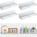 Therwen 4 Pack Magnetic Pegboard Shelves Wall Organizer Metal Pegboard Shelf Steel Tray Accessories Organizing Tools for Craft Home Kitchen (16 x 4.7 x 3.5 Inches,White)
