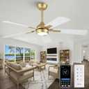 52" White Gold Ceiling Fan with Light and Remote, DC Motor Ceiling Fan with LED Light, 6-Speed Reversible, Dimmable 3CCT, Modern Ceiling Fan for Bedroom Living Room