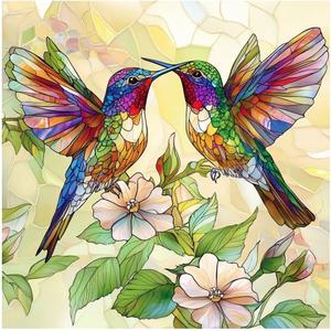 DIADAY 5D Hummingbird Diamond Painting Kit, Diamond Art Kits for Adults & Beginners, Full Drill Round Gems, Stained Glass Art DIY Dot Craft, Home Wall Decor Gift, 12x12 Inches