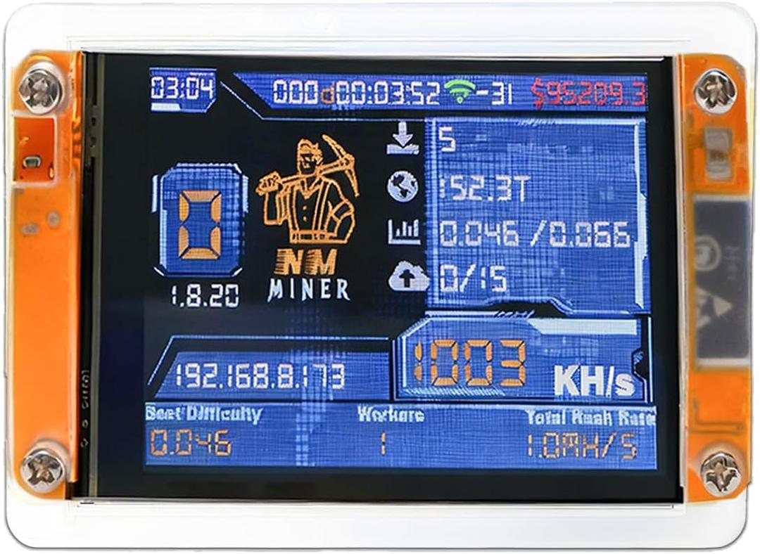 Bitcoin One Shot Miner, Lottery Solo Miner with Mini 2.8in Smart Display,Hashrate Up to 1010KH/s,Quiet and Easy to Set up,DIY Crypto Mining & Education (Orange)