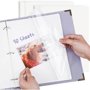 Photo Album Refill Pages for 3 Ring Binder, 60 Pages 9 x 11 Inch Self Adhesive Photo Album Scrapbook Refill Pages Fit 2x3 4x6 5x7 8x10 Photos Stamps Recipe Cards
