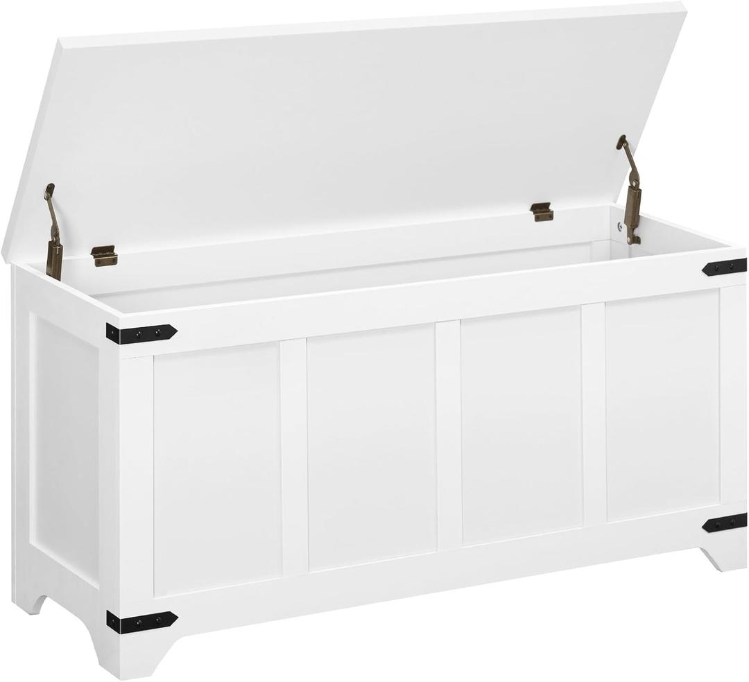 Storage Chest, 47.2" Storage Trunk with 2 Safety Hinges, Wooden Toy Chest, Entryway Shoe Bench, Large Toy Box for Kids Room, Bedroom, Living Room, White SCBW4901