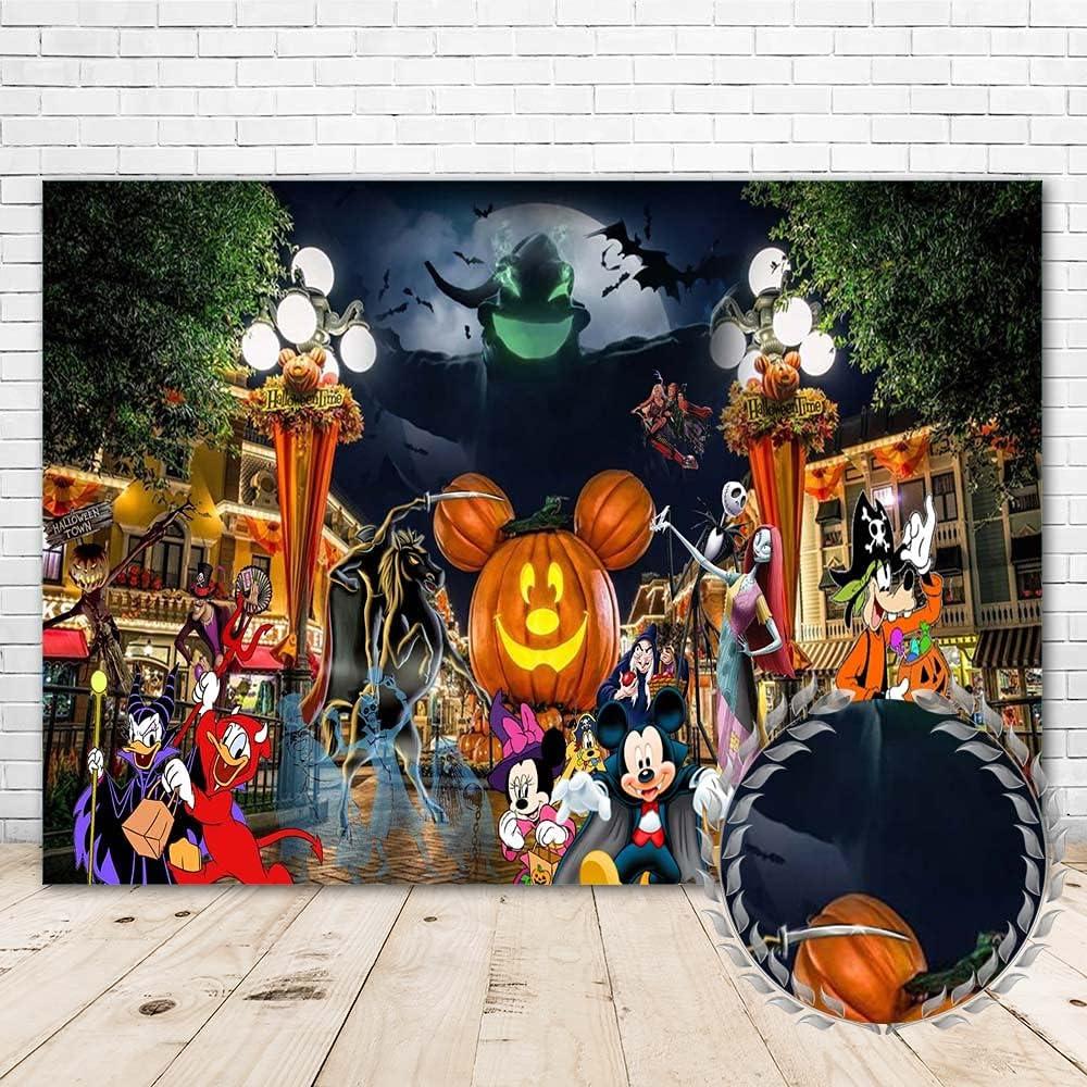 YouRan Nightmare Before Christmas Halloween Backdrop for Kids 7x5 Mickey Mouse Pumpkin Head Halloween Background Cartoon Characters Halloween Party Supplies Backdrops