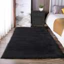 Black Fluffy Small Fur 3x4 Area Rug for Bedroom Bedside Washable Rugs Fuzzy Shaggy Rug for Living Room Soft Boho Rugs Luxury Home Decor