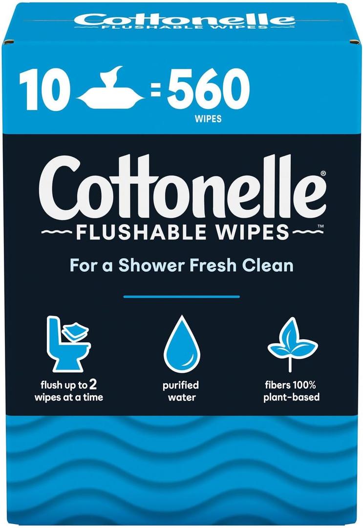 Cottonelle Freshfeel Flushable Wet Wipes - One Box of 560 Wipes (10 Packs of 56 Pieces) Cottonelle Freshfeel Flushable Wet Wipes - One Box of 560 Wipes (10 Packs of 56 Pieces)